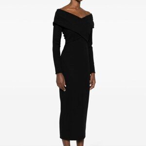 Modern Citizen Black Off-Shoulder Structured Knit Midi Dress